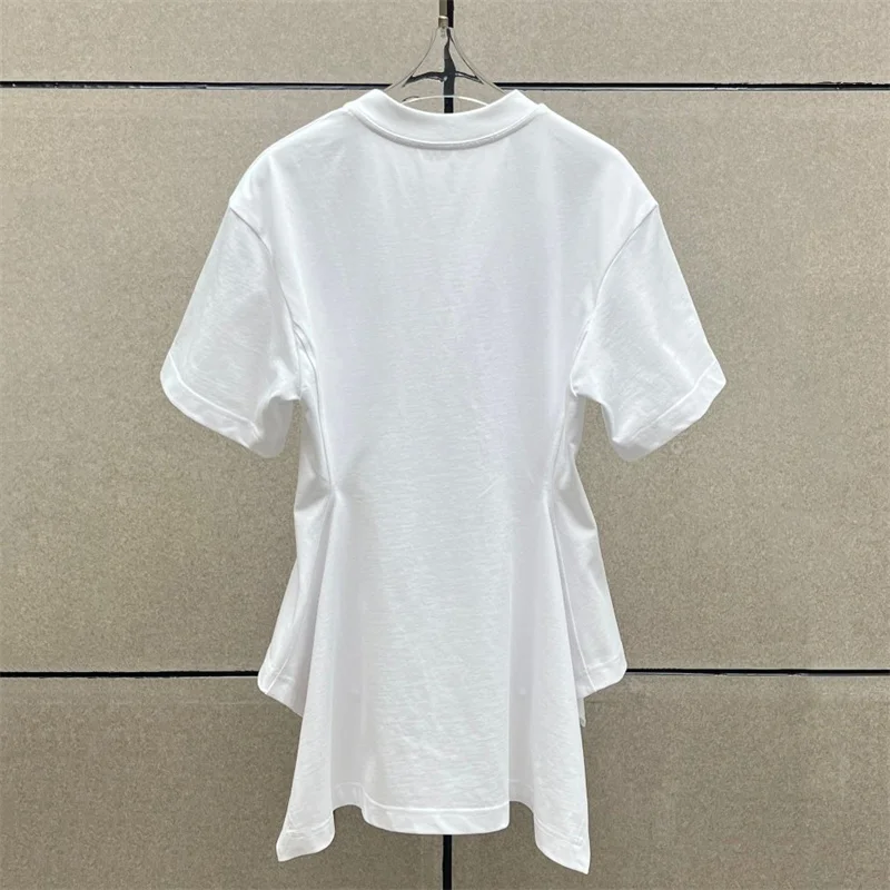 

Женская футболка: Новая эластичная трикотажная модель из чистого хлопка с коротким рукавом, приталенная, с круглым вырезом, на лето 2026 года