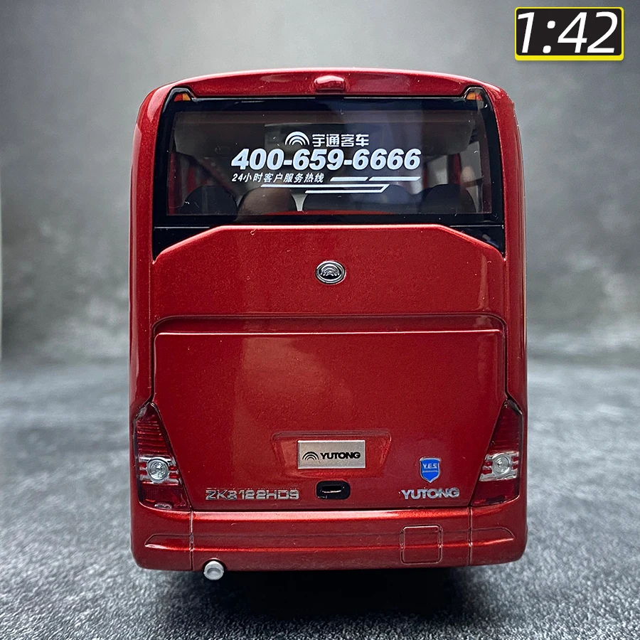 OEM 1/42 Yutong ZK6122H9 bus model Red static decoration Holiday
