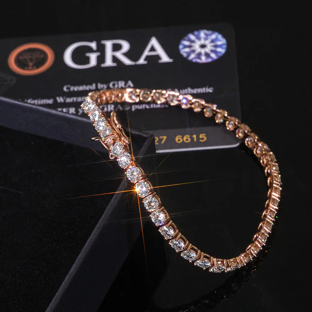 ESKEEM VVS Moissanite Tennis Bracelet Women Iced Out Round Brilliant Cut 925 Silver Rose Gold Plated Jewelry Gift for Party view 2