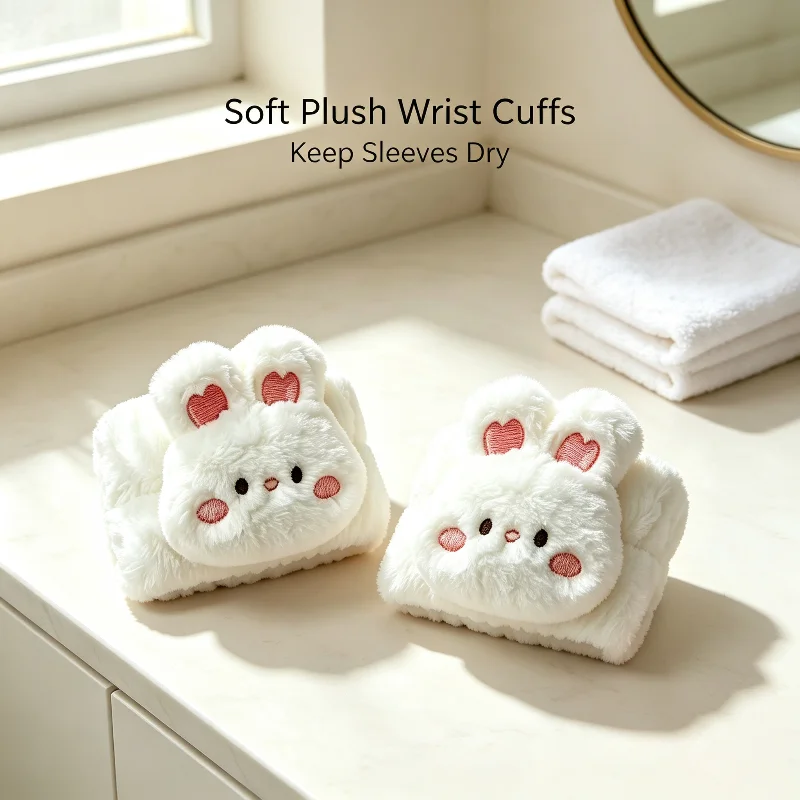 Cute Animal Wristbands For Washing Face Soft Plush Absorbent Wrist Cuffs Stop Water Down Sleeves For Skincare Makeup Women Girls