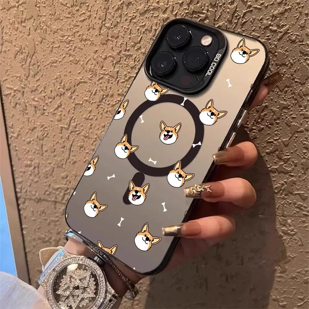Cute Cartoon Corgi Phone Case For IPhone 17 16 15 14 13 12 11 Pro Max Air Magnetic Matte Laser Metallic Phone Funda