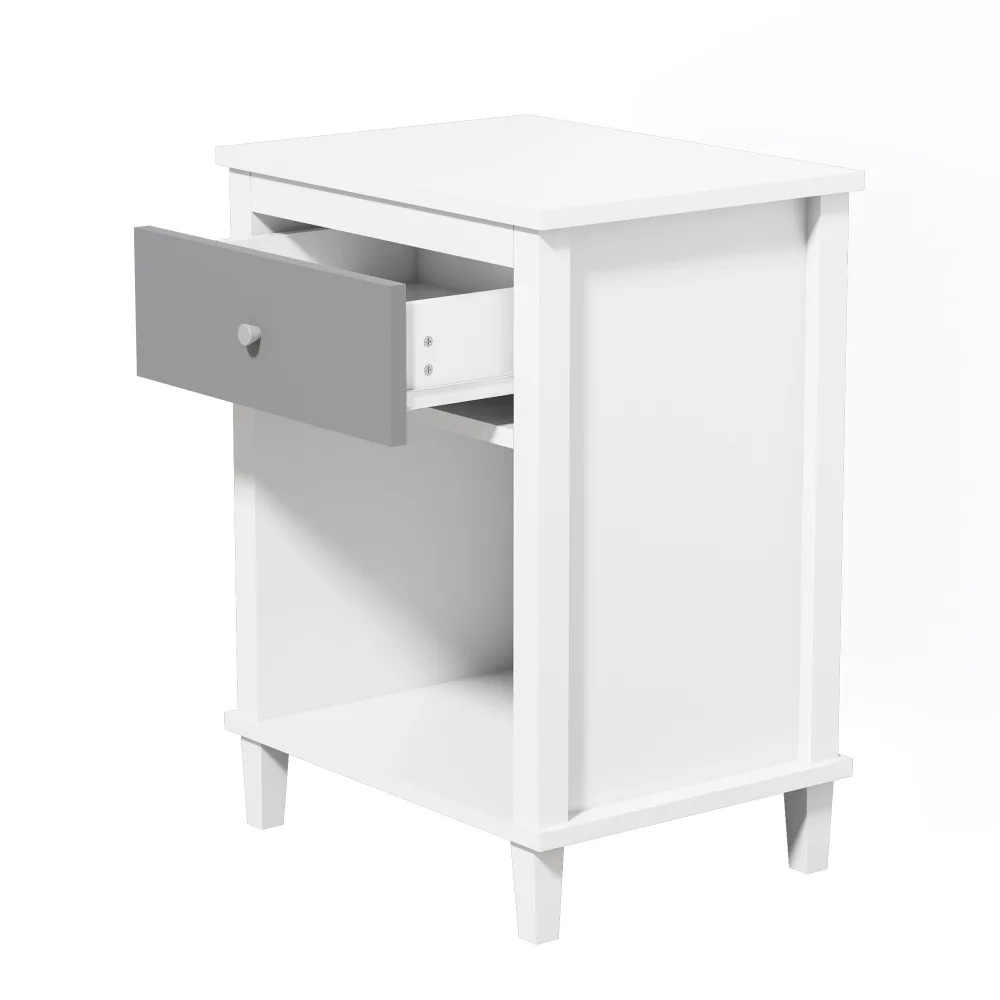 

26.77''H Wooden Nightstand with One Drawer One Shelf for Kids, Adults,Gray+Silver handle