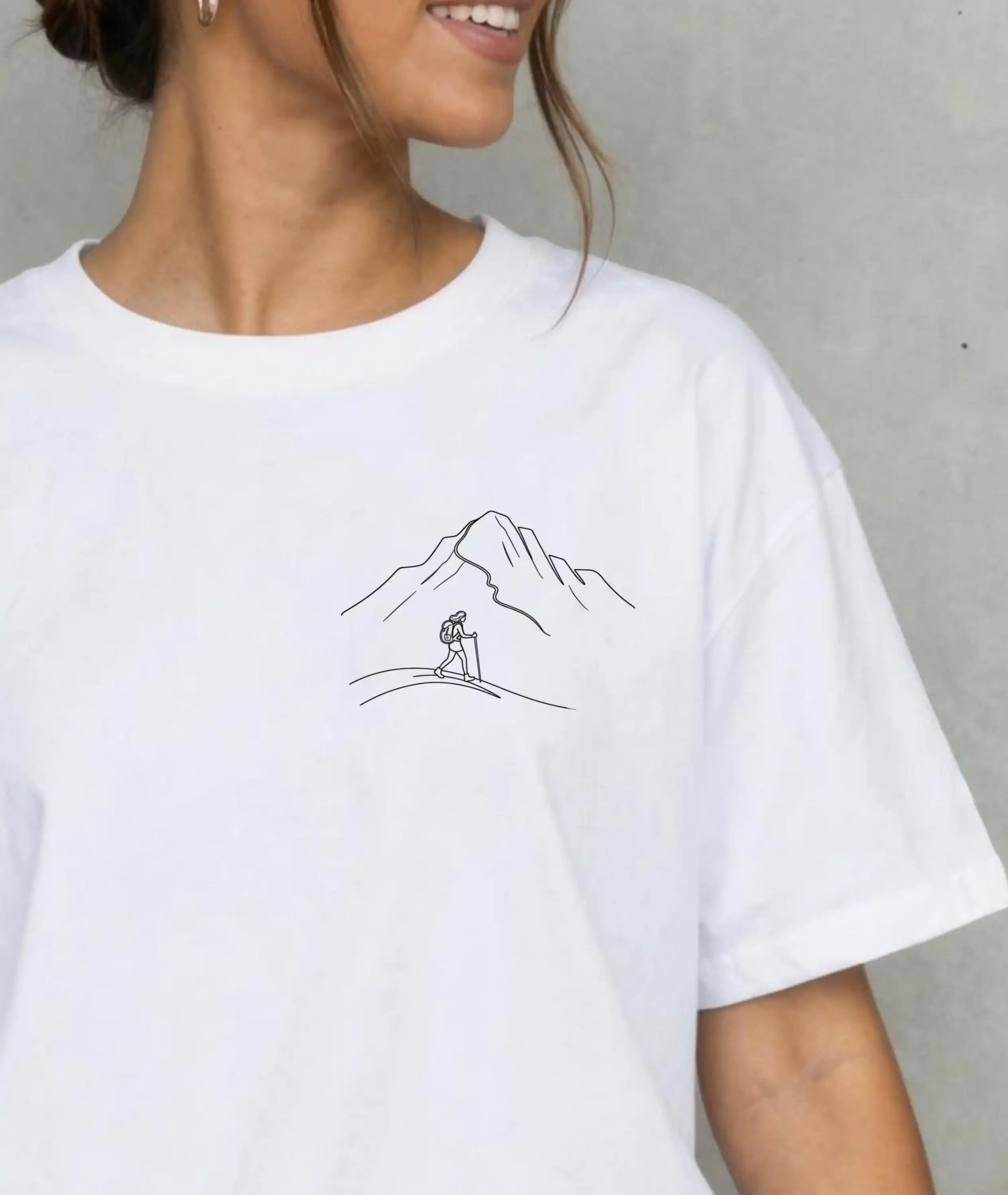 Bergwander-T-Shirt Für Damen Minimalistisches Taschen-T-Shirt Mit Linienmuster, Geschenk Für Outdoor-Fans Unisex
