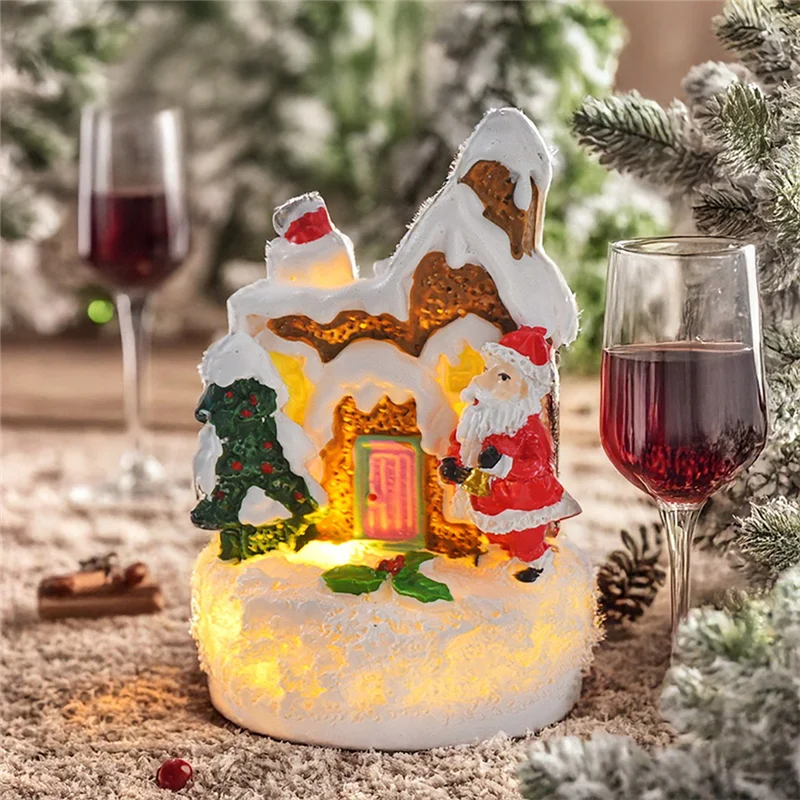 AAAF 4PCS Christmas Gingerbread Cottage Ornaments Christmas Houses Lighted Xmas Village Houses Figurines