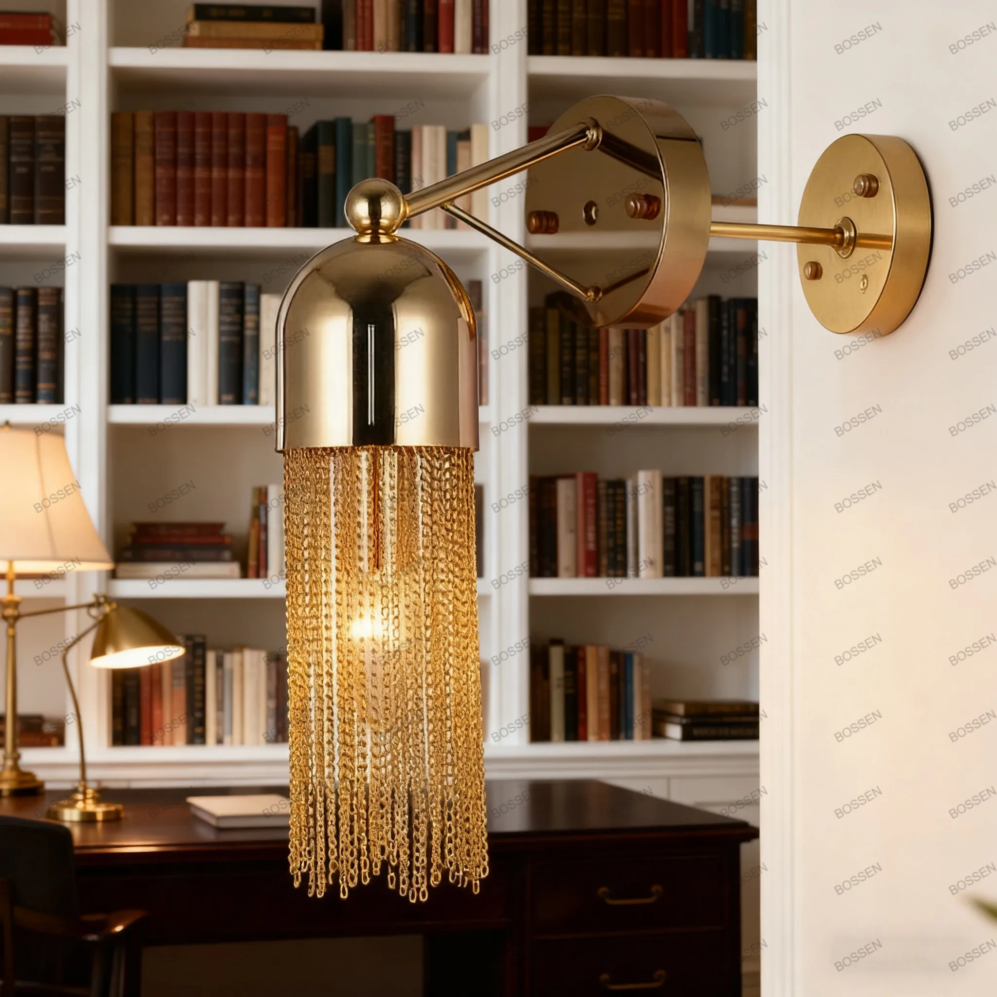 BOSSEN moderne branche d'arbre or matériel plafonnier verre suspension lustre à intensité variable pour salon chaîne réglable