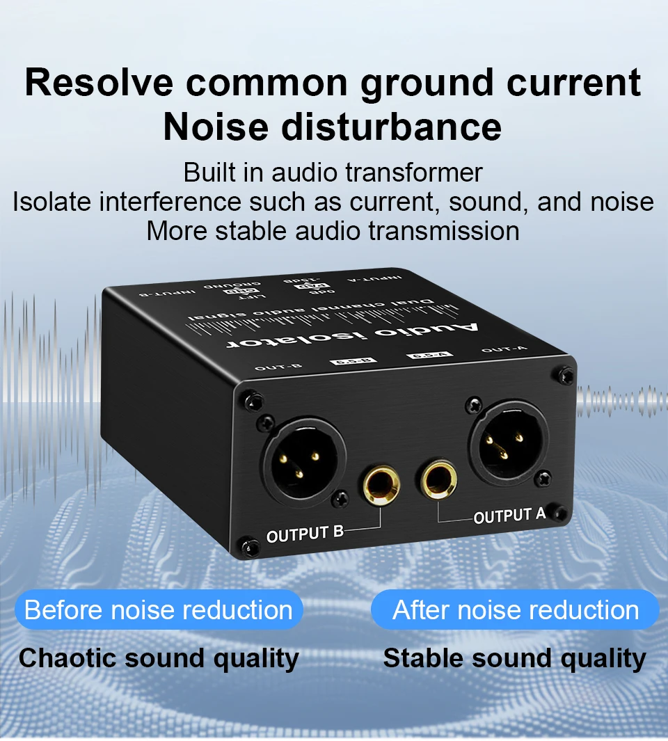 TITAK 2-Kanal XLR Audio-Isolator, Rauschunterdrückungsfilter eliminiert Stromrauschen, Dual-Kanal 6,5mm XLR Mixer Audio-Isolator – Detail 2
