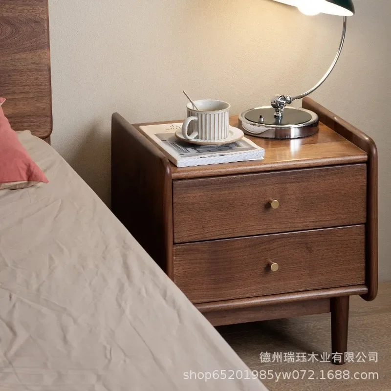 Nordic Simple Black Walnut Bedside Table Cherry Wood Solid Wood Bedroom with Drawers Storage Nightstand Cabinet