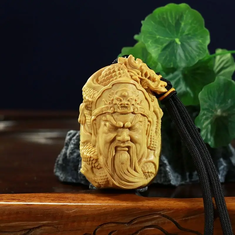 Huangyang Wooden Carving Gong Head Handheld Solid Wood Handle Guan Yu Martial God Of Wealth Car Pendant