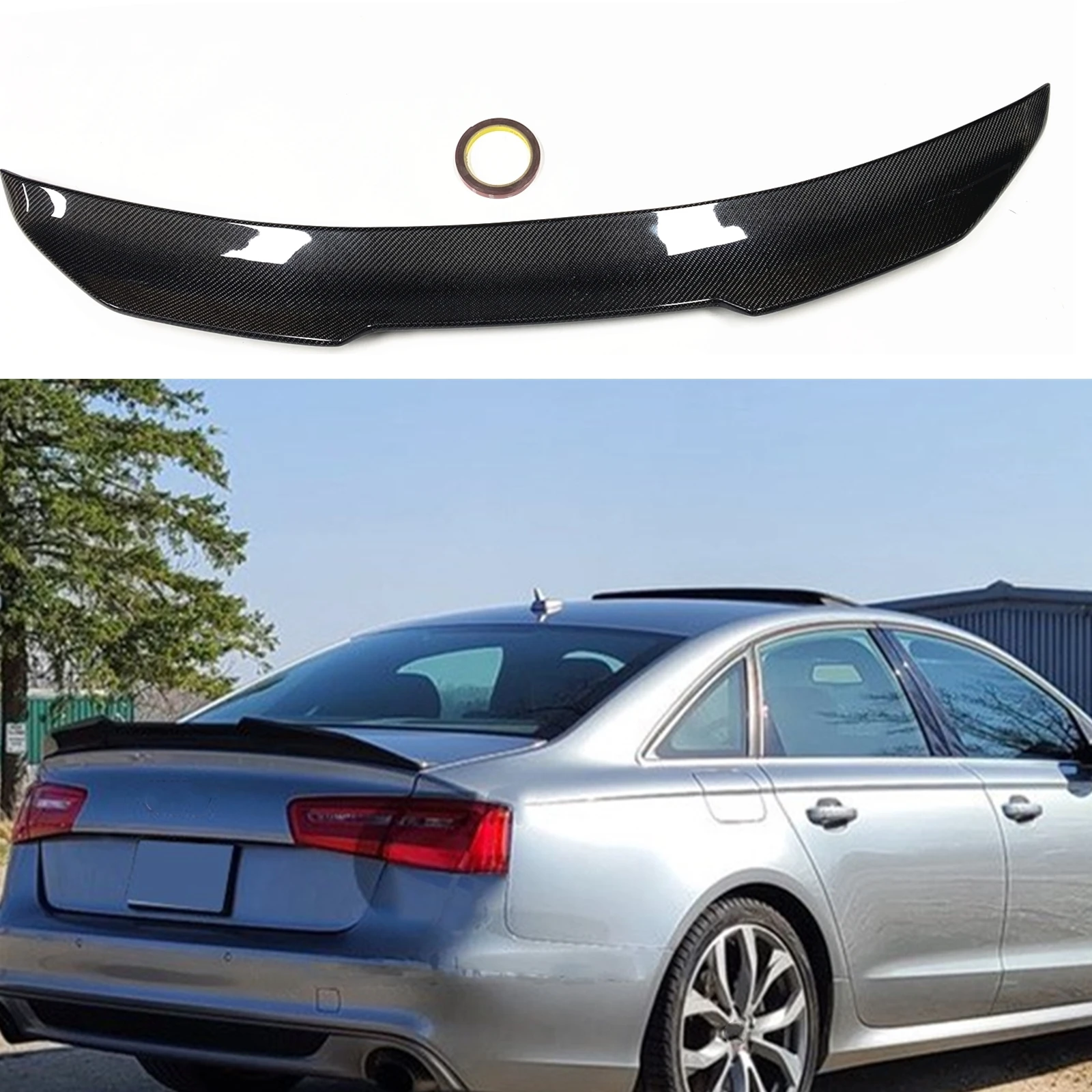 

For Audi A6 C7 Sedan 4 Door 2012-2018 Rear Trunk Lid Spoiler Wing Lip PSM Style Real Carbon Fiber Boot Tailgate Decklid Splitter