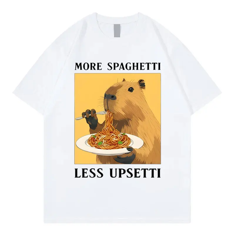 More Spaghetti Less Upsetti Funny Capybara Meme Graphic T Shirts Casual Fashion Oversized T-shirt Men Women 100%cotton T-shirts