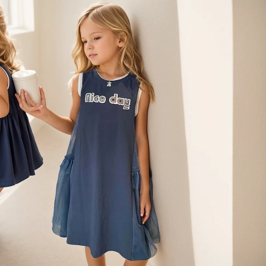 Kids Dresses For Girls Letter Pattern Girl Child Dress Summer Kids Dresses Casual Style Girls Costumes 6 8 10 12 14