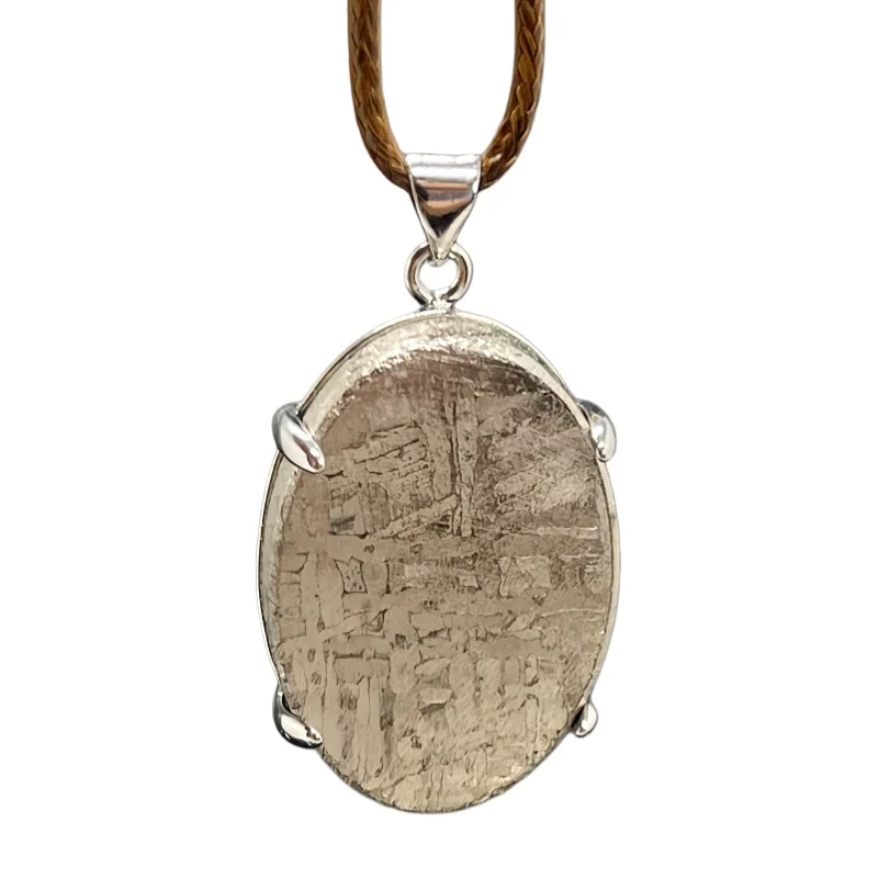 Nickel Plated Muonionalusta Meteorite Oval Pendant, Collector's Grade Cosmic Jewelry LK385