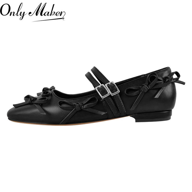 

Onlymaker WomenMatte Flats Square Toe Butterfly-knot Strap Retro Elegant Big Size Slip On Daily Flats