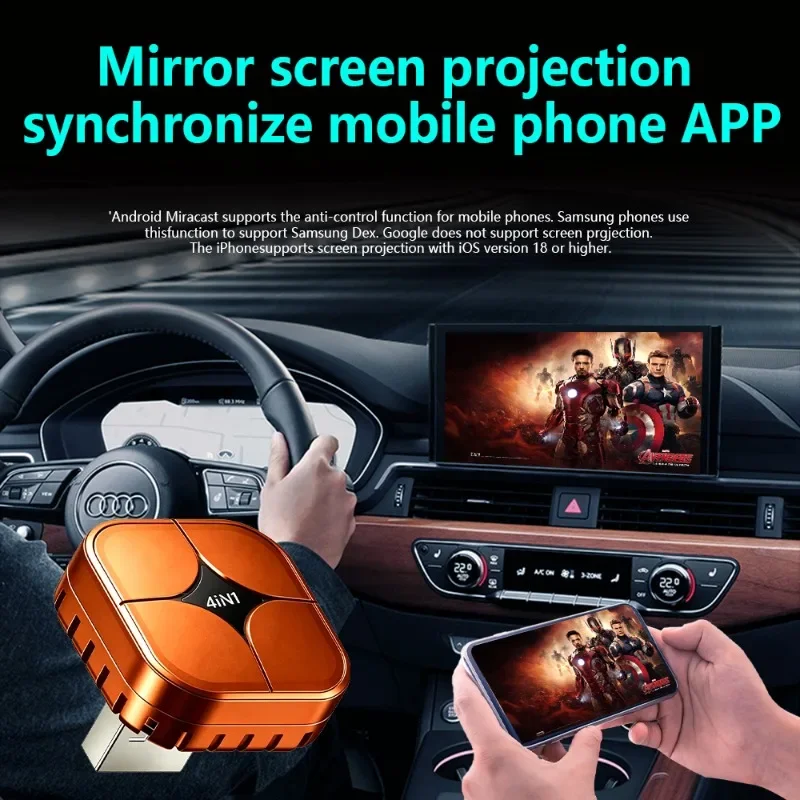 4-In-1 Wireless Vehicle Cast Adapter, 5G WiFi BT5.0 Plug&Play, CarPlay Android Auto Mirroring, OTA Upgrade For Dashboard Display view 5
