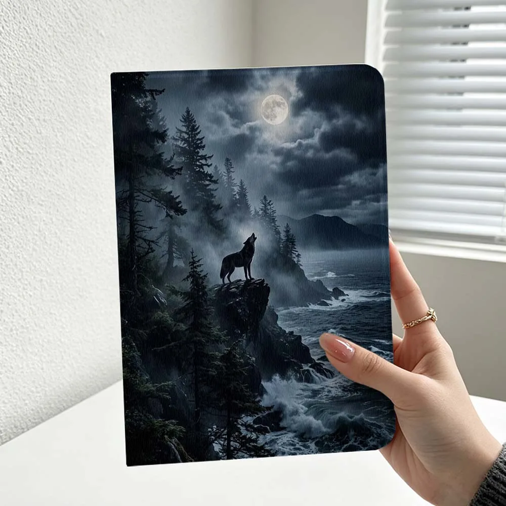 Wolf Moonlit Cliff Cover For iPad Pro Air mini 7 6 5 4 3 2 1 9gen M5 M4 11th 10th A17 Pro A16 Soft Inch Tablet Case