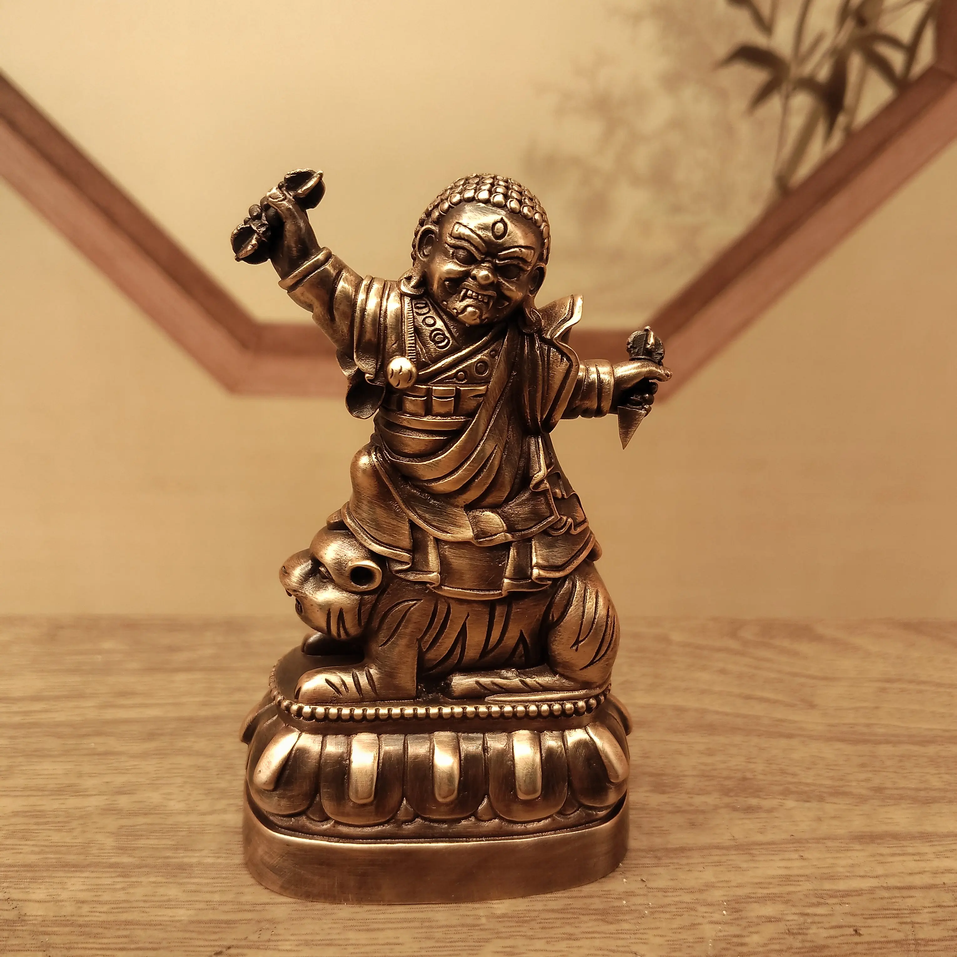 Nepal Craft Copper Wrathful Padmasambhava Guru Rinpoche Statue 8.5cm Home Altar Desktop Car Blessing