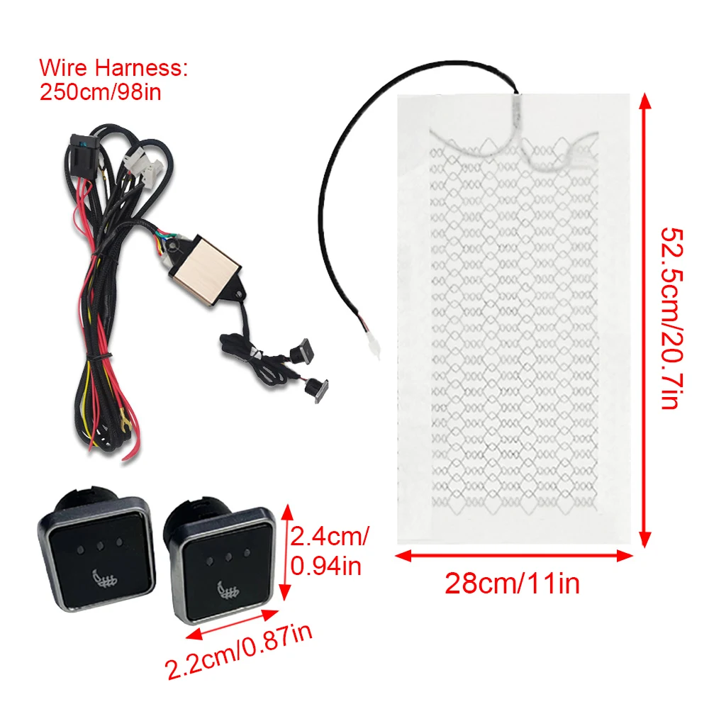 Universal Car Seat Aquecedor Kit, 12V Fibra De Carbono Almofadas De Aquecimento, 3 Engrenagem Interruptor De Controle Quadrado, Inverno Warmer Seat Cover, Fit 2 Assentos