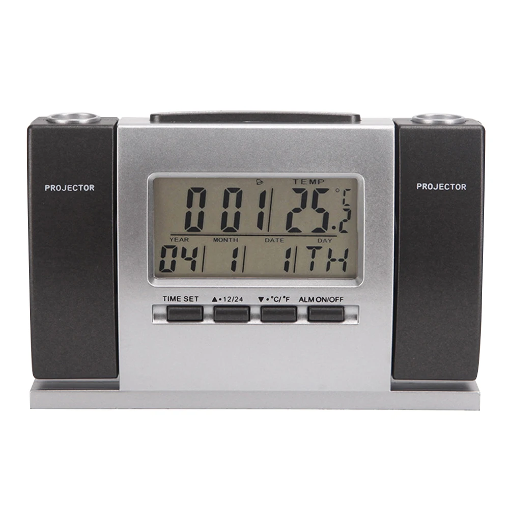

Multifunctional Digital Alarm Clock Lcd Screen Temperature Display Silent Projection Indoor Time Date 12/24H Format Aa