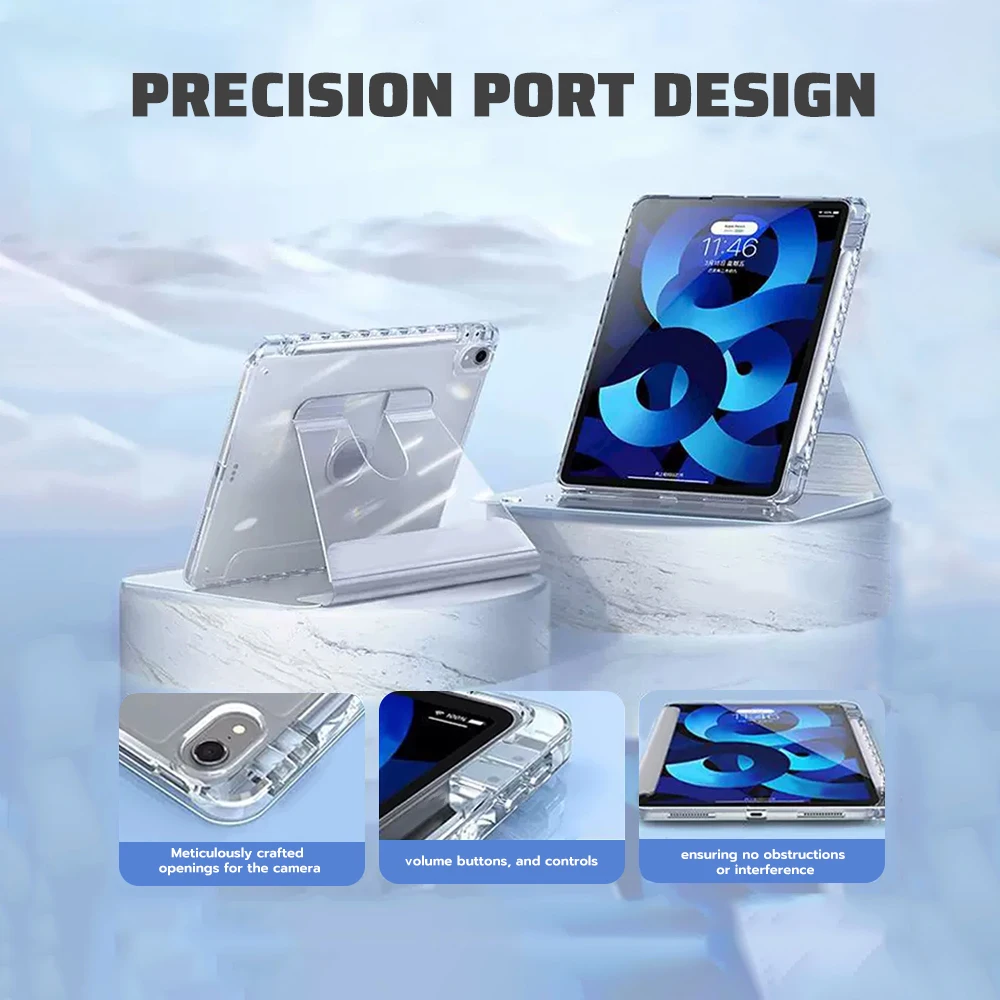 For  iPad 10th Generation Case 360° Rotation fully Transparent For iPad Air 4 Air 5 for iPad Pro 12.9 Cover 10”2 7th 8th 9th Gen