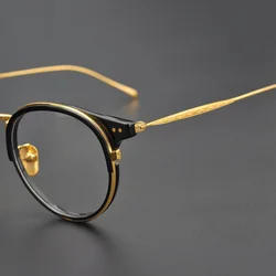 Titanium Round Glasses Men Retro Square Eyeglasses Frames Women Prescription Anti Blue Lens Reading Glasses Male 0 to +400 Clear