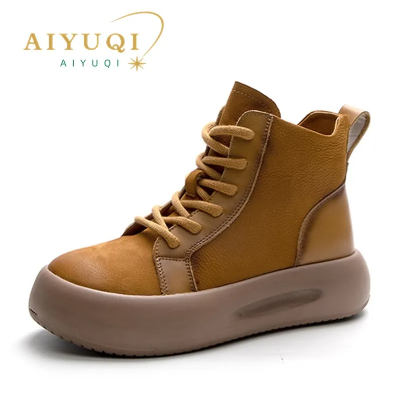 

AIYUQI Women Sneakers Boots 2025 New Genuine Leather Winter Boots Women Casual Round Toe Side Zipper Platform Women Ankle Boots