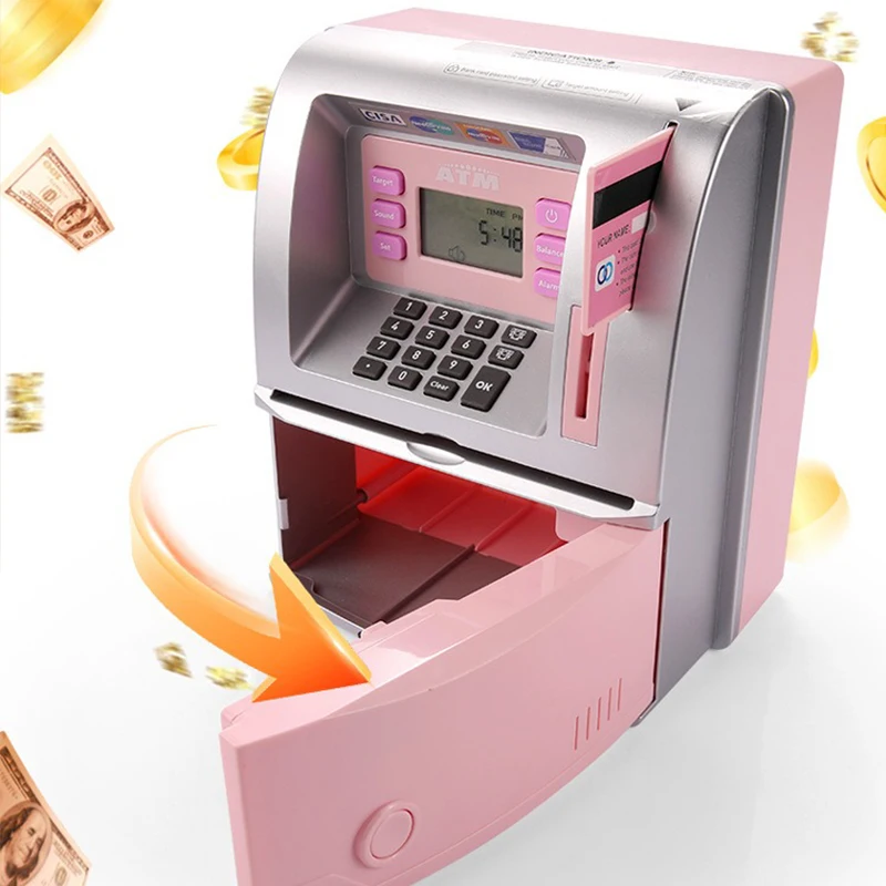 Table Digital Alarm Clock, Real Estate Bank, Password ATM Machines for Adult, Real Money Safe Box, Piggy Bank Money Drawer