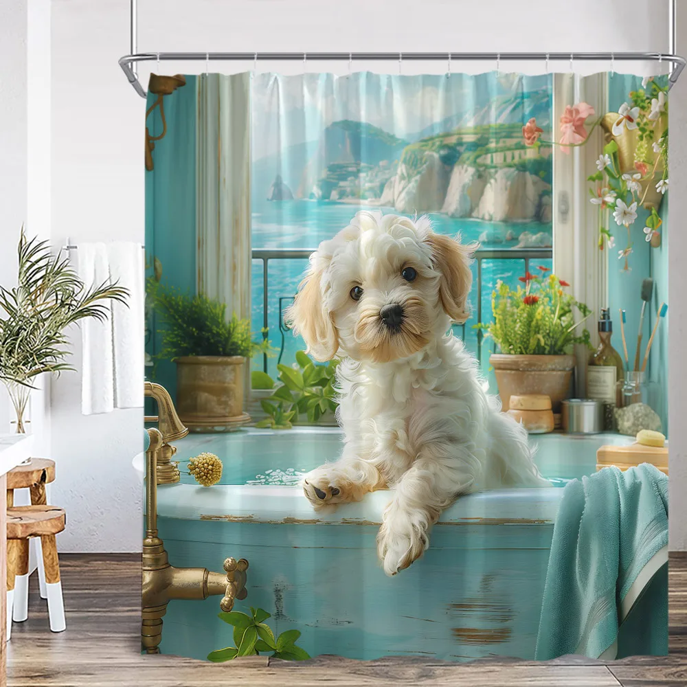 Funny Bathing Animals Shower Curtains Goat Highland Cow Elephant Dog Pig Bathroom Decorations Bath Animal Bathtub Curtain