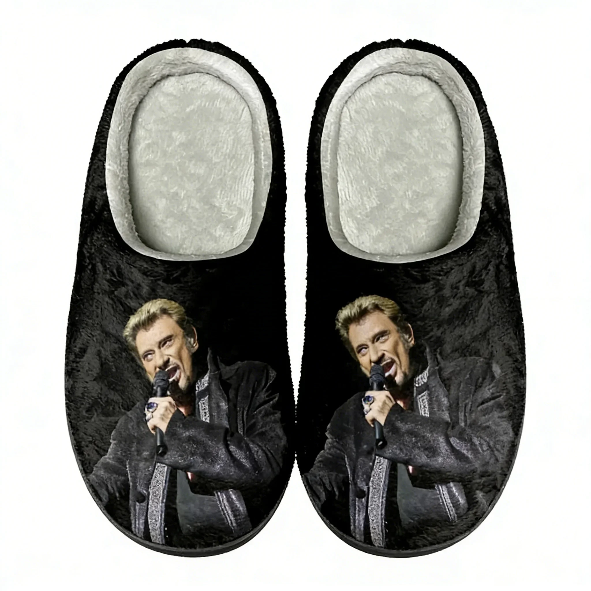 

Зимние теплые тапочки Johnny Hallyday Design для женщин и мужчин, домашние хлопковые нескользящие тапочки для пар, с принтом на заказ