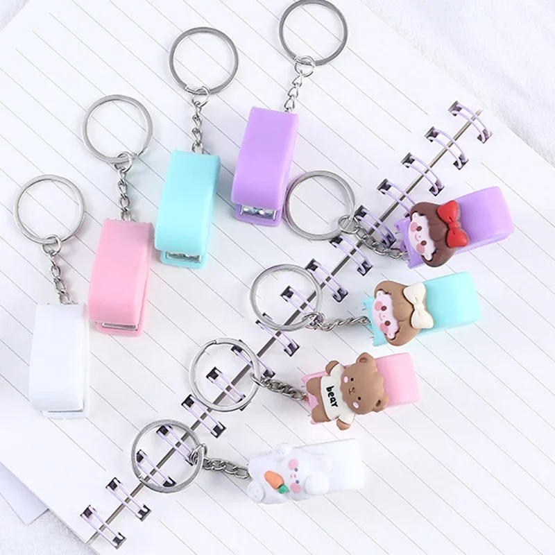 Cute Cartoon Stapler Portable Kawaii Key Chain Mini Stapler Key Ring Korean Stationery Office Paper File Bookbinding Supplies