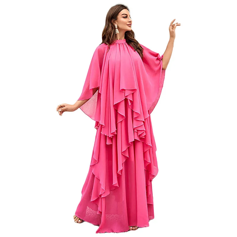 Eid Djellaba ผู้หญิง Ruffle ชั้นชุดมุสลิม Abaya ดูไบ Kaftan ตุรกีชุดราตรีงานแต่งงานชุด Caftan Marocain Femme Vestidos