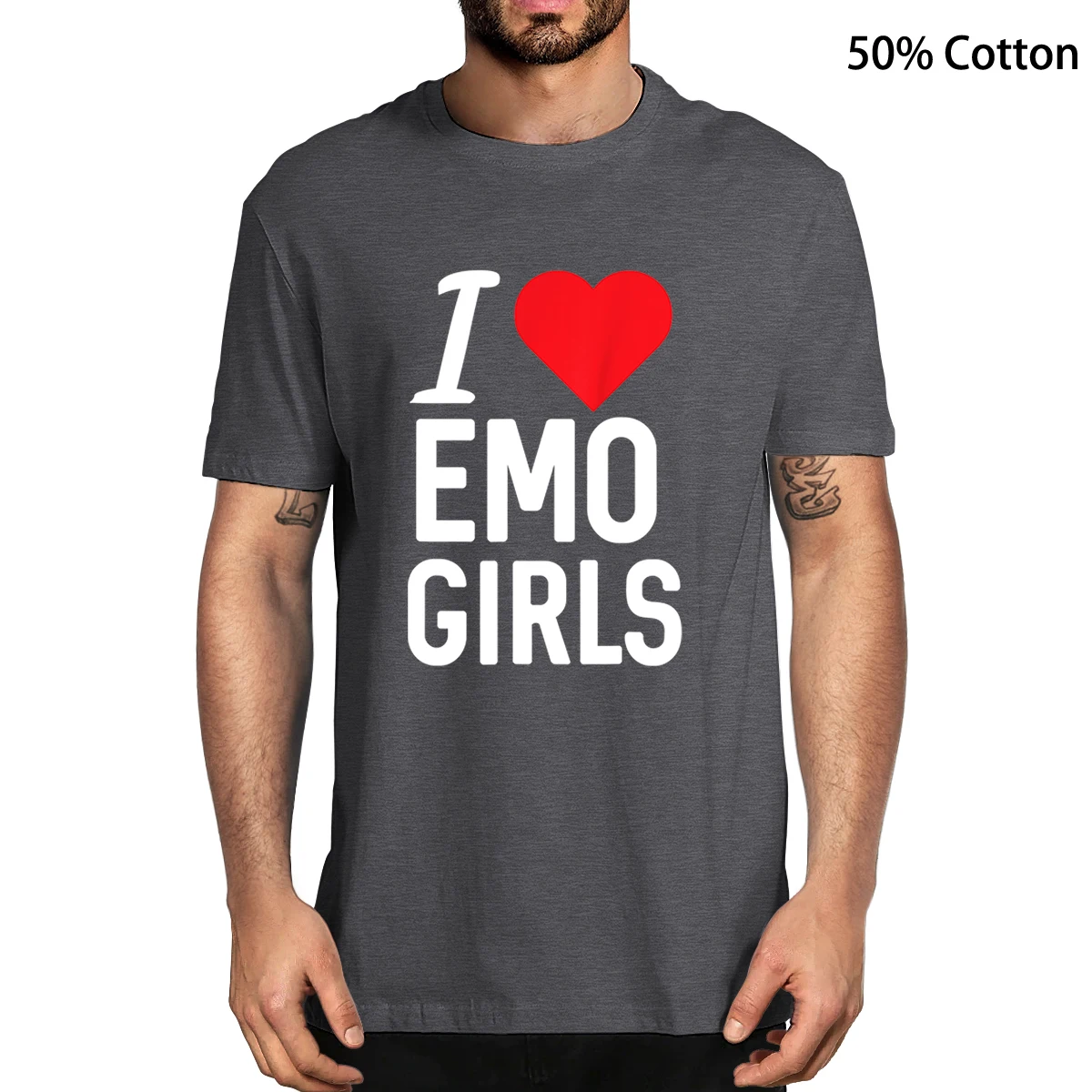 100% de algodón I LOVE HEART EMO GIRLS, camiseta divertida novedosa para hombre, ropa de calle informal para mujer, camiseta suave, regalo de moda de verano talla europea
