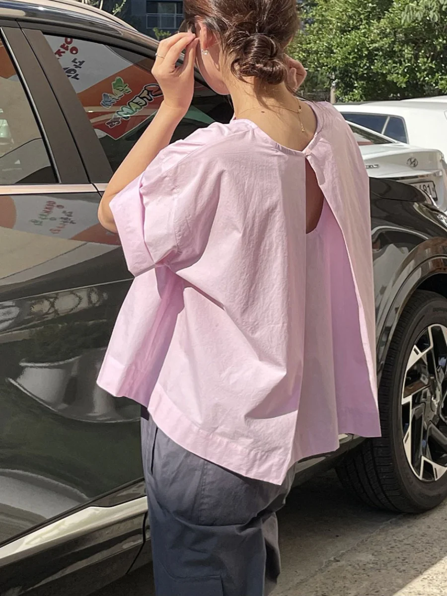 

Летняя женская футболка с вырезами, свободного кроя, с круглым вырезом, шикарный дизайн, однотонная, универсальная, модная, для повседневной носки