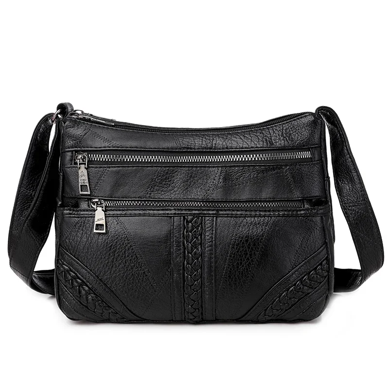 Fashion Vintage Women Shoulder Bag Soft Pu Leather Crossbody Bag Brown Washed Messenger Bag Female Casual Handbags