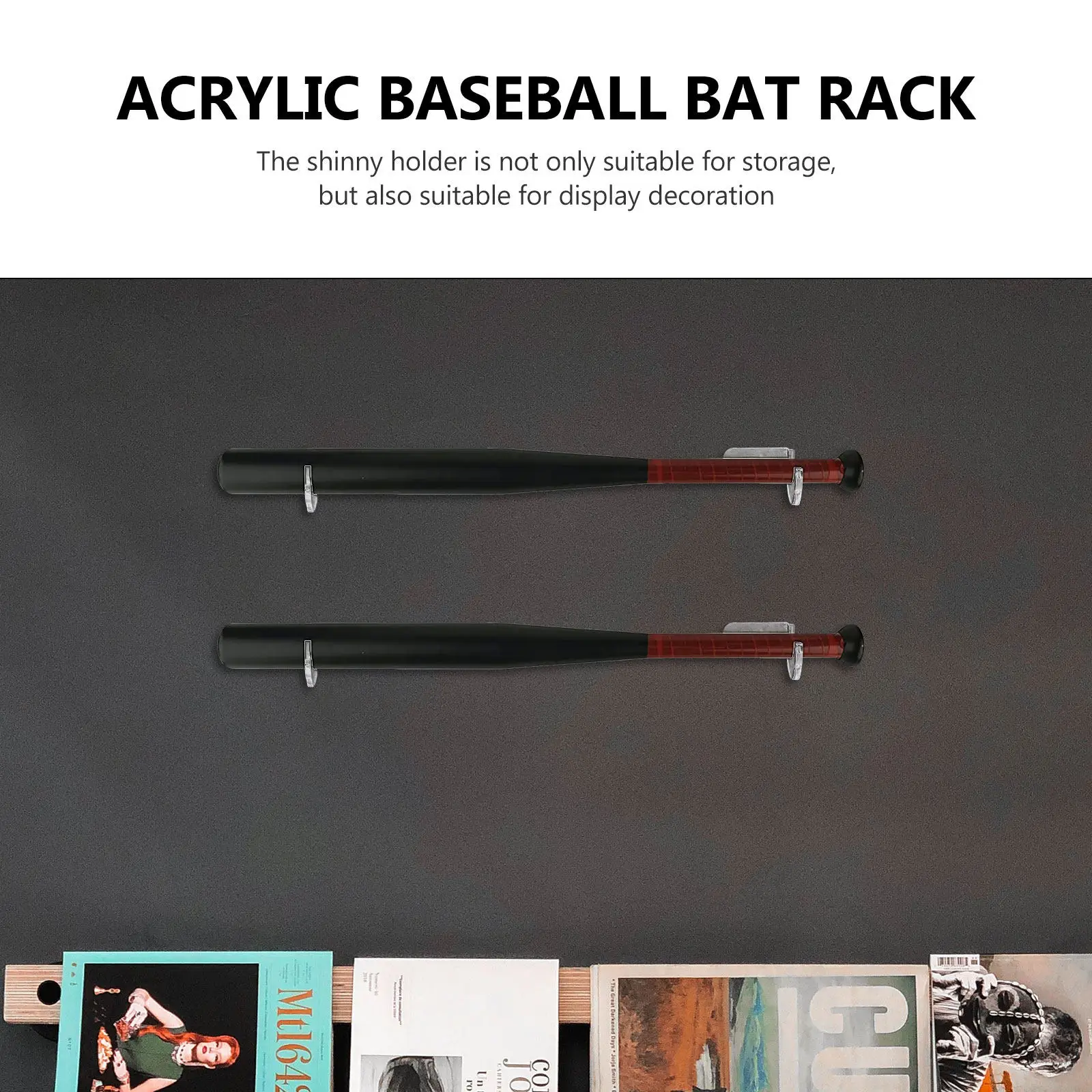 2Pairs Premium Acrylic Hockey Stick Display Rack Slim Portable Design for Home Office Decor Display Storage Wall Mount Bat