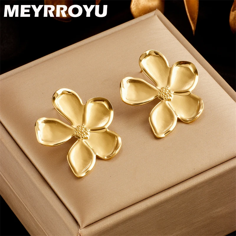 

MEYRROYU 316L Stainless Steel Golden Flowers Stud Earring For Women New Arrival Jewelry Birthday Gifts Temperament Accessories