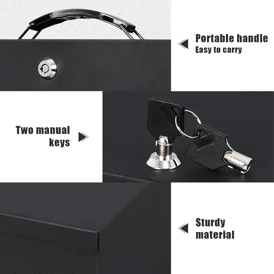 Caja fuerte resistente al fuego con cerradura de llave para almacenamiento de seguridad de oficina en el hogar para documentos de objetos de valor 12,8 x 8,5 x 4,5 pulgadas