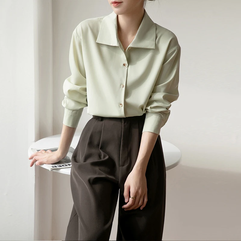 

Shirt Womens Tops Spring 2024 New Office Lady Korea French Style Long Sleeve Loose Solid Single Breasted Women Shirts