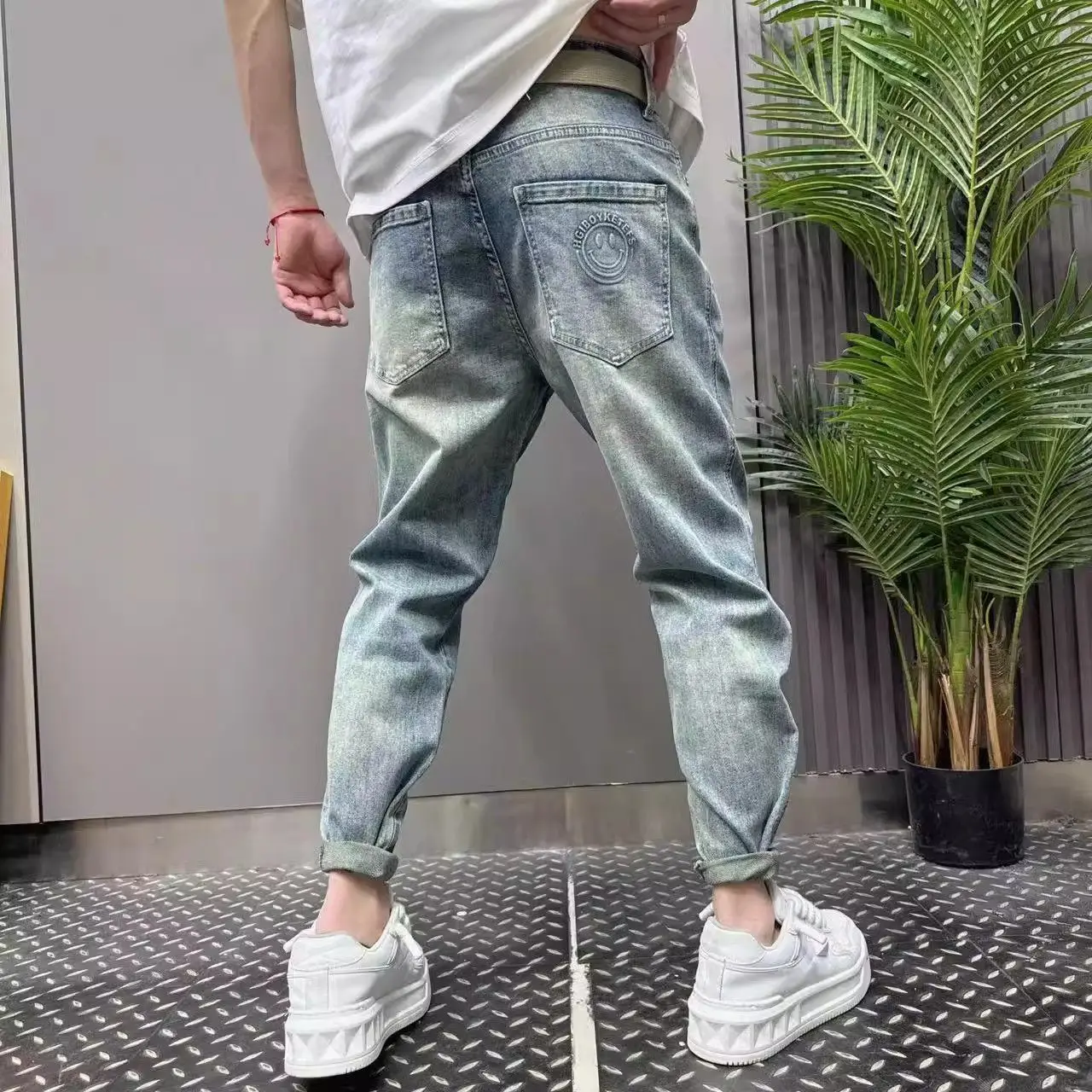 Brand Clothing High-end Luxury Man Clothes Printing Blue Ripped Retro Washing 2026 Spring Summer Washed Brand Slim-fitting Pants