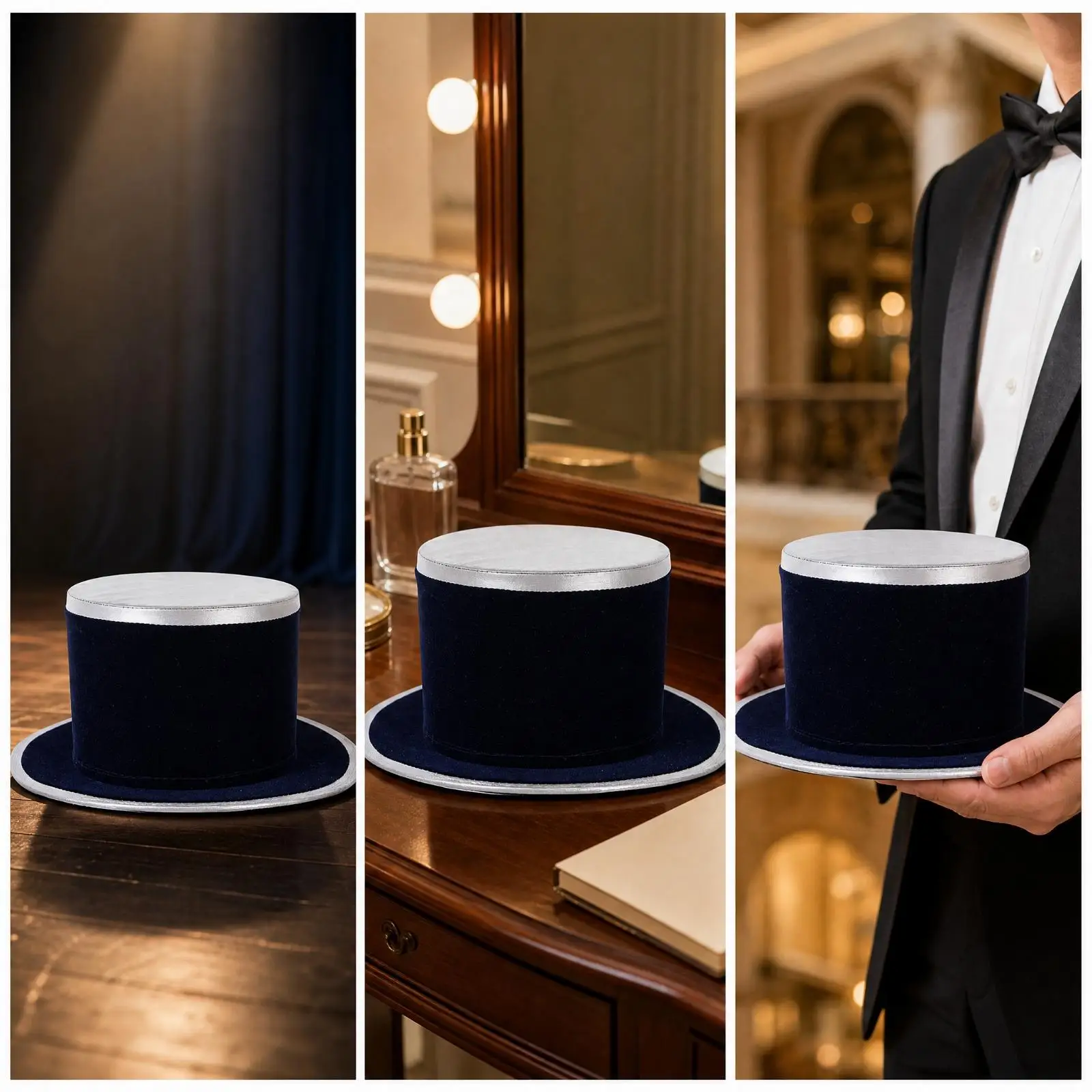 Navy Velvet Stage Performance Hat with Short Brim for Magician Costume Gentleman Style Sun Protection Top Hat Accessory