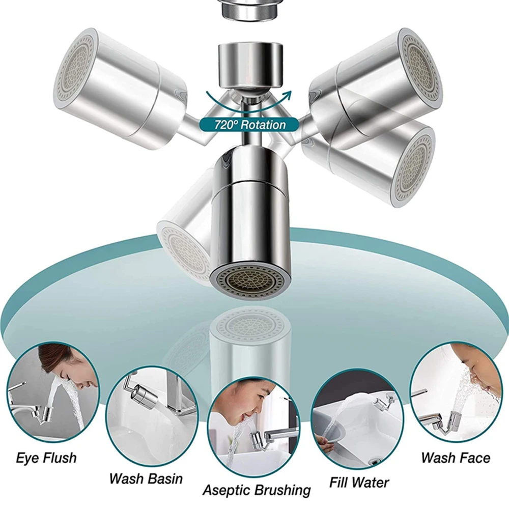 Aireador de grifo giratorio 720, cabezal rociador a prueba de salpicaduras, ahorro de agua, plástico, adaptador extensor de grifo de lavabo