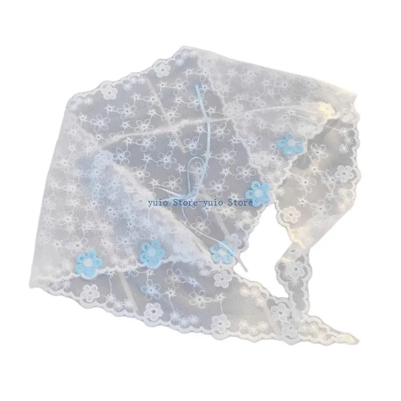 

X7XB Handmade Bows Lace Bandana Bows Headscarf Flower Pattern Halloween Party