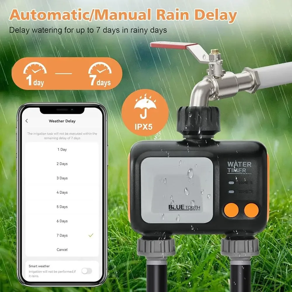 Smart WiFi Tubo da giardino Timer per acqua Controller per irrigatore a 2 zone con ritardo pioggia APP Sistema di irrigazione espandibile con telecomando