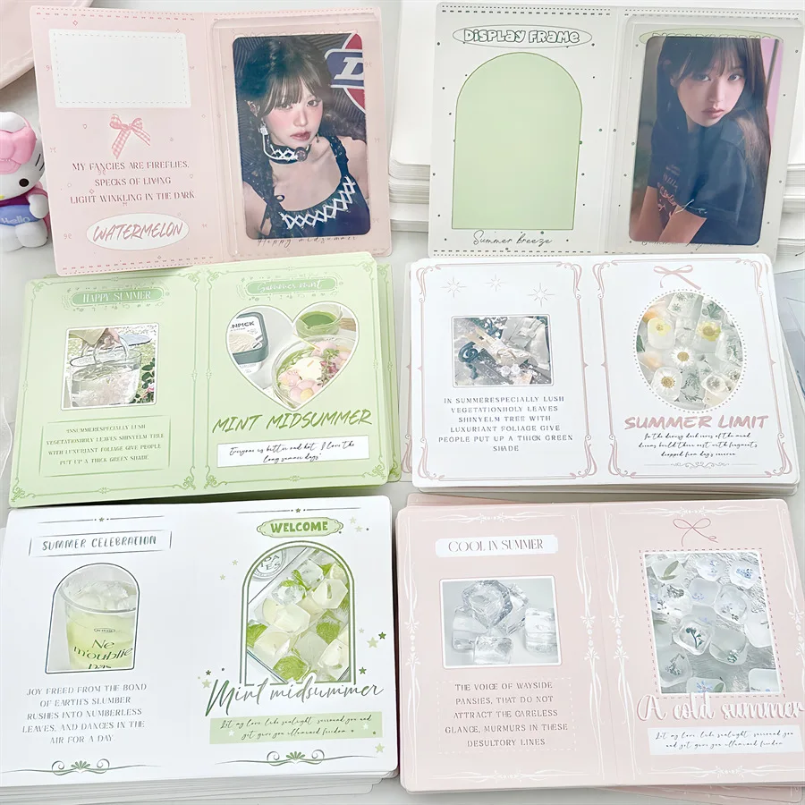 10Pcs INS Spring/Summer Pink Green Mini Folding Back Card Small Fresh Korean Kpop 3-Inch Photo Card Packing Deco Cute Packaging
