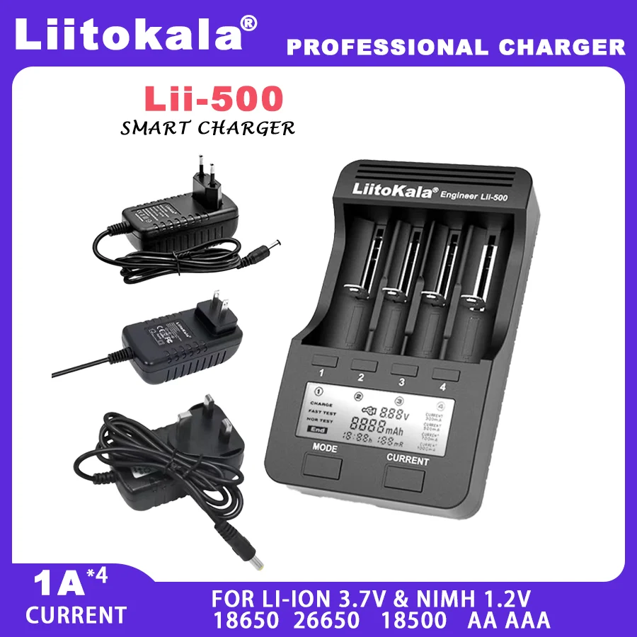 LiitoKala Lii-600  Lii-500  Battery Charger For Li-ion 3.7V and NiMH 1.2V Battery Suitable for 18650 26650 21700 26700 18350