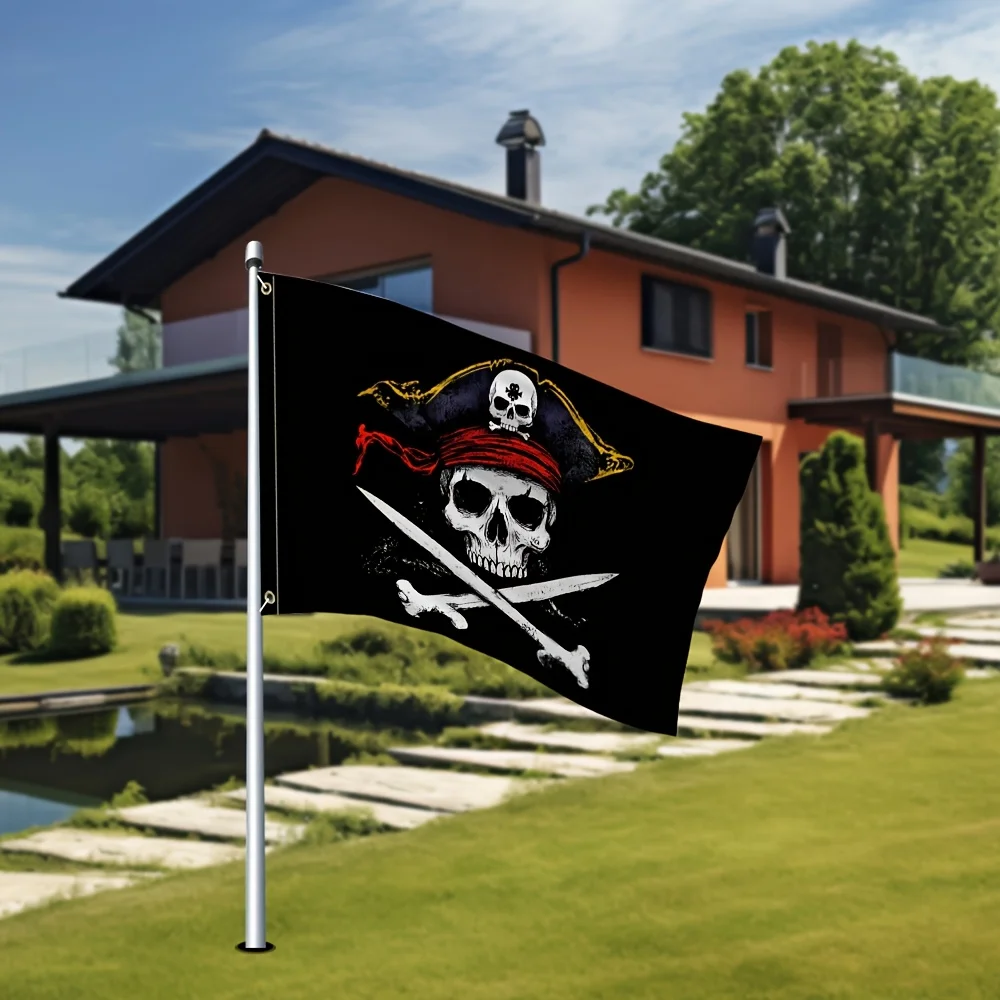 Pirate Skull Crossbones Flag Polyester Outdoor Garden Decoration Banner With Swords
