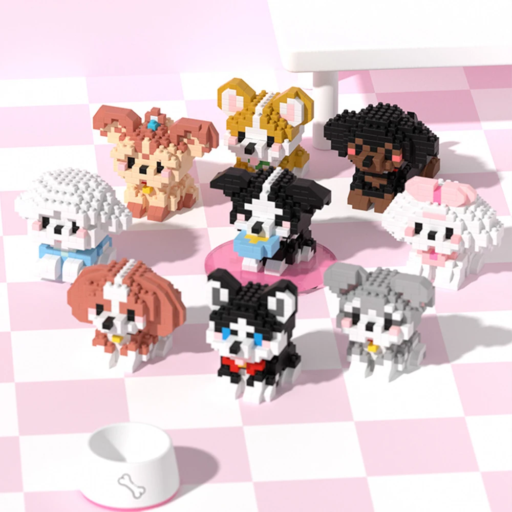 Niedliches Haustier Hund Katze Micro Baustein Modell Set Kinder Stadt Cartoon Tier Diamant Ziegel Lernspielzeug Weihnachtsgeschenke für Kinder