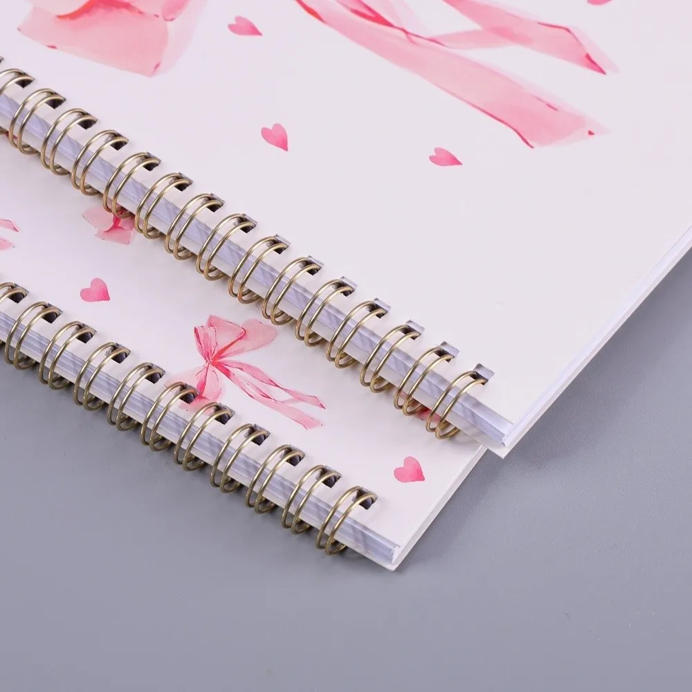 A5 Spiral Coil Notebook Pink Bow Pattern Blank Lined Pages Diary Book Cartoon High Beauty Horizontal Handbook School Office