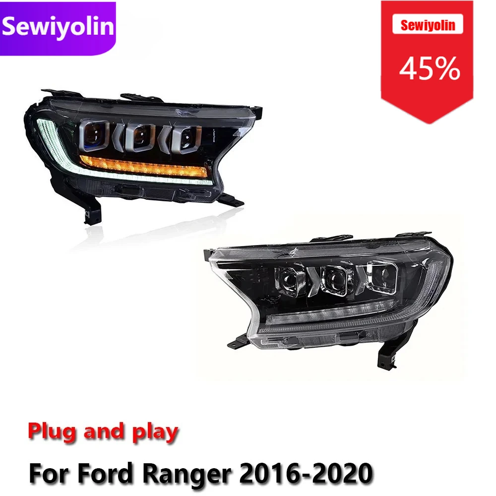 

Автомобильные светодиодные фары DRL в сборе для Ford Ranger 2016-2020, противотуманные фары DRL, стоп-сигнал поворота Plug and Play
