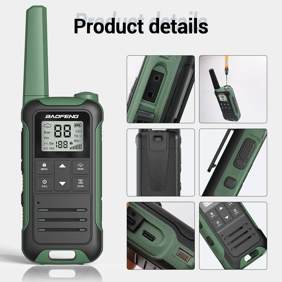 Baofeng-F22 Mini Walkie Talkie, PMR, FRS, Long Range, Recarregável, Portátil, Crianças Rádio em Dois Sentidos, Tipo-C Carregador para Camping Trip,