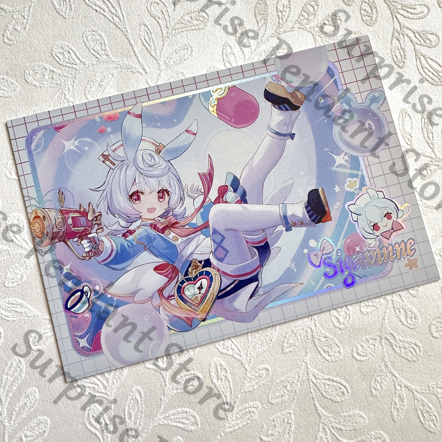 Anime Genshin Impact Sigewinne Cosplay Kartun Kartu Laser Akrilik Berdiri Gambar Ornamen Lencana Tanda Berdiri Liontin Hadiah Maskot